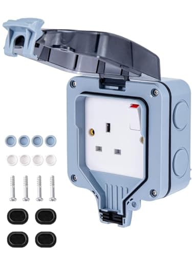 Image of GREENSAPPIRE Outdoor Waterproof Socket IP66 – 13A Single Switched Plug Socket with Cover, Weatherproof Wall Electrical Outlet, 1 Gang Power Socket Box for Garden, Garage & Outdoor Use