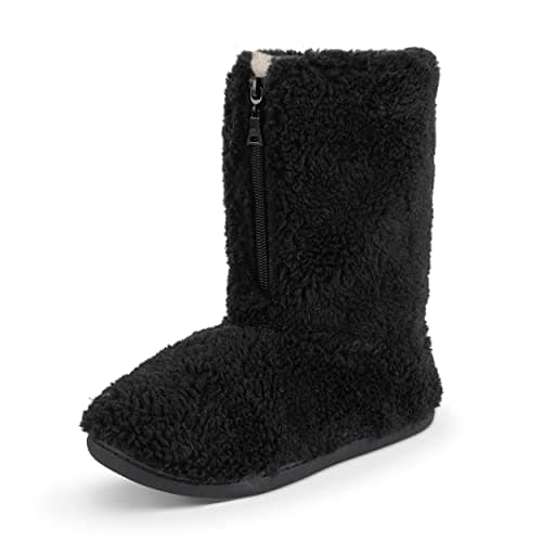 Image of Polar Men’s Memory Foam Slipper Boots - Fleece-Lined Indoor Outdoor House Shoes - Non-Slip Sole & Funny Quote Outsole Detail - Warm Winter Sherpa Bootie Style - Black - UK 12