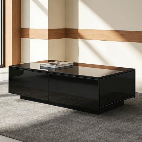 Image of Senvoziii Coffee Table for Living Room, Modern Side Table Wooden Centre Table, Black High Gloss Coffee Tea Tables with 4 Drawers Storage for Home Office Furniture
