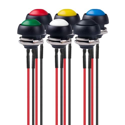 Image of Gebildet 6pcs 12mm 3A/250VAC Prewired Waterproof Momentary Push Button SPST ON/OFF, Lockless Mini Round Button for Car Trumpet, PC, Home Doorbell