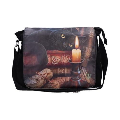 Image of Nemesis Now Lisa Parker Witching Hour Messenger Bag 40cm – Gothic Cat Shoulder Bag with Adjustable Strap