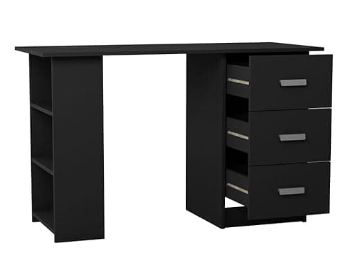 Image of URBNLIVING H72cm x W115cm x D49cm Large Black White Grey Oak Computer Desk Office Bedroom Makeup Vanity Dressing Customizable Table 3 Drawers Shelves and Storage Unit