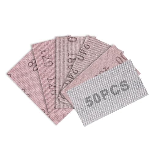 Image of Sruhrak 50PCS Sanding Sheets 70 x 125 mm Hook and Loop Net Sandpaper, 80/120/180/240/400 Mixed Grits, For Wood Metal Plaster & Furniture Sanding, Fits Hand Sanders
