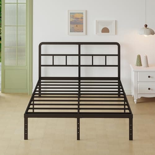 Image of Lutown-Teen Small Double Bed Frame 4ft with Curved Headboard, 3/4 Bed Metal with Steel Slats, 36 cm High, 120 x 190, Ample Storage Underneath, Noise Free, Easy Assembly, Black