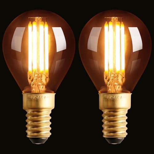 Image of Terafeels 2 Pack E14 Vintage LED Light Bulb, G45, 4W, 2200K Warm Yellow Glow, Antique Style Retro Amber Glass, Small Edison Screw Bulb for Lamp
