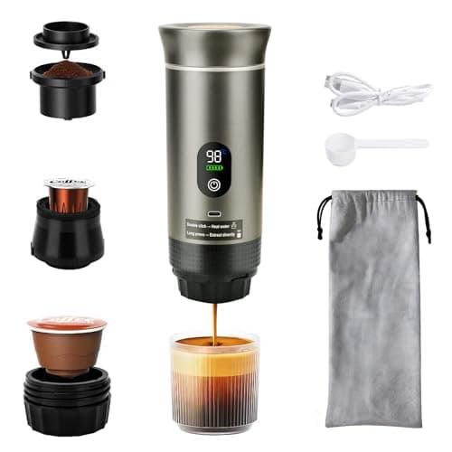 Image of ANTREATU Portable Coffee Maker, 3-in-1 Portable Espresso Maker for Capsules & Ground Coffee, Hot & Cold Brew Travel Coffee Maker for Camping, RV, Office - Grey