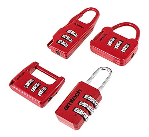 Image of Amtech 4pc 3 Digit Combination Padlock Set, Durable Alloy Body with Easy-Set Code, for Luggage, Sports Bags and Lockers.