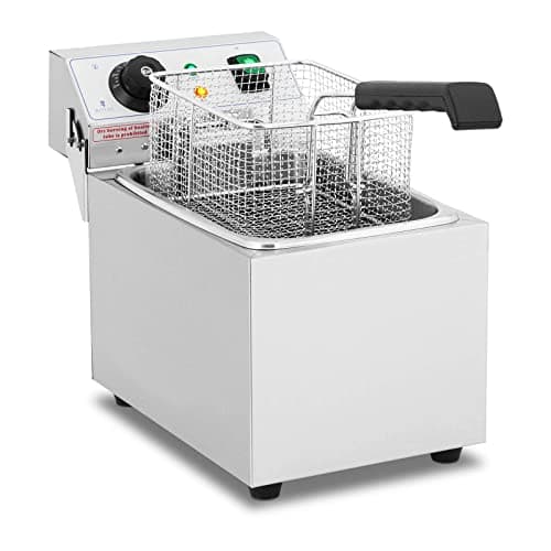Image of Royal Catering Stainless Steel Deep Fat Fryer Professional Single Basket RCEF 08EB (3,200 W, 8 L, Temperature Range: 50-200 °C, Cold Zone, Lid incl.)