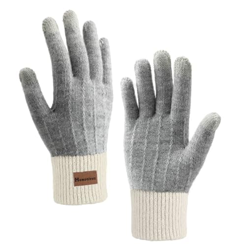 Image of Homealexa Knitted Touchscreen Gloves – Warm Wool Thermal Winter Gloves for Women & Men, Stretchy, Ideal for Outdoor Sports, Skiing, Cycling, Texting (Grey)