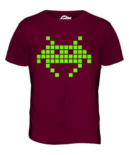 Image of Candymix - Neon Retro Gaming Space Invader - Mens T Shirt Top T-Shirt, Size 2X-Large, Colour Burgundy