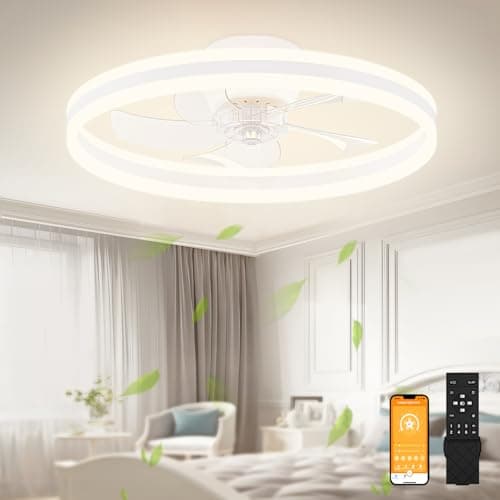 Image of VOLISUN Ceiling Fans with Lights Remote Control, 6 Speeds and Dimmable Modern Smart Ceiling Fan Light, Quiet LED Fan Lights for Bedroom Living Room Dining Room (60cm, White)