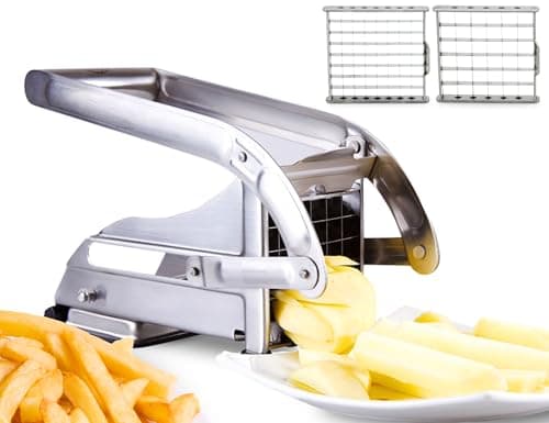 Image of ICO Stainless Steel Potato Chipper Premium Chip Cutter with 2 Stainless Steel Blades and Secure Suction Base for Homemade French Fry Cutter