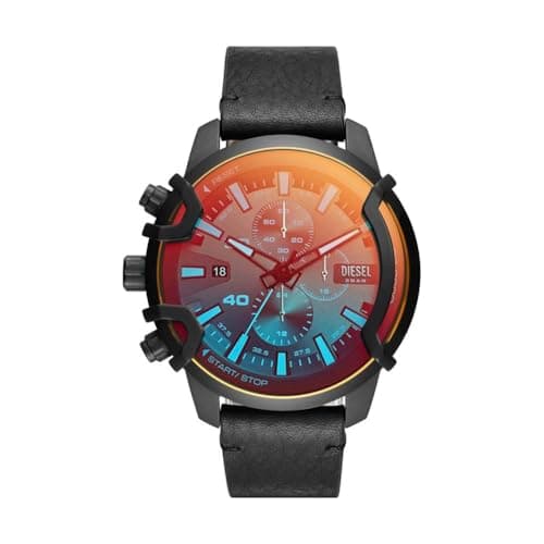 Image of Diesel Watch for Men Griffed, Quartz Chronograph Movement, 46 mm Black Stainless Steel Case with a Leather Strap, DZ4519