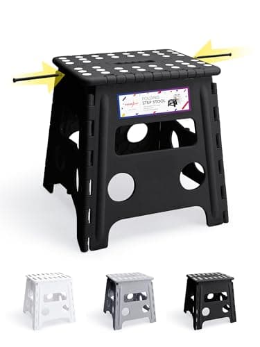 Image of HOUSE DAY Folding Step Stool 13 inch(33cm) Height Medium Heavy Duty Foldable Stool for Adults, Large Foldable Step Non-Slip Folding Stools Portable Plastic Collapsible Step for Kids - Black