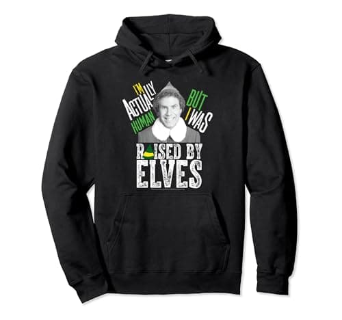 Image of Elf Not Human Raised By Elves Christmas Pullover Hoodie