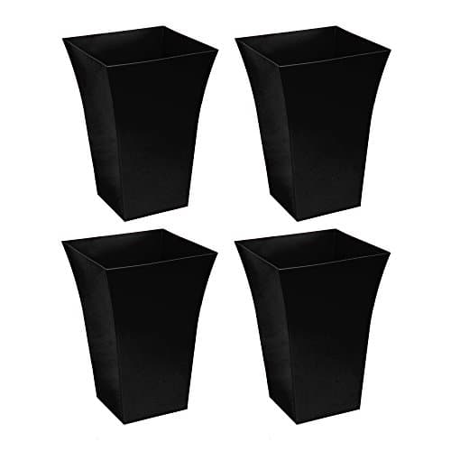 Image of CrazyGadget® Large Milano Tall Planter Square Plastic Garden Flower Plant Pot Gloss Finish - for Indoor and Ourdoor (Black, 4)