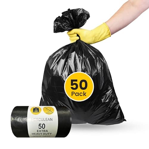 Image of DCS Herculean Pack of 50 Extra Heavy Duty Black Bin Bags 90L – Extra Strong Black Refuse Sacks – Black Bin Liners for, Office, Household, Kitchen, Restaurant – Eco-Friendly Garbage Bags 37x73x99cm…