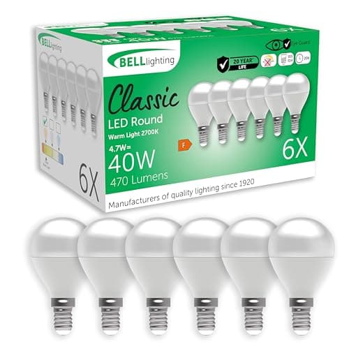 Image of BELL Lighting E14 Small Edison Screw Cap Non Dimmable Light Bulb LED Golf Ball 6 Pack | Warm White 2700K | 470 Lumen 4.7W | Energy Saving Round LED Light Bulb | 40W Lamp Equivalent