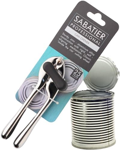 Image of Sabatier Premium 2-in-1 Manual Can Opener - Easy to Use Tin Opener, Kitchen Gadget with Built-in Bottle Opener, Sturdy Zinc Aluminum Construction with Silver & Chrome Colouring