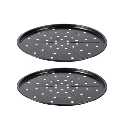 Image of Russell Hobbs Everyday Set of 2 Pizza Trays - Non-Stick Carbon Steel Bakeware, Baking Tray, Easy-Clean & Food Release, Dishwasher-Safe, 33 x 33cm, Perfect for Homemade/Frozen Pizzas & Family Meals