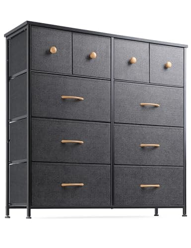 Image of Nicehill Chest of Drawers with 10 Drawers, Dressers & Chests of Drawers Kids Dresser for Bedroom, Kids Room, Closet, Clothes, Fabric Dresser with Storage Drawers, Black Grey