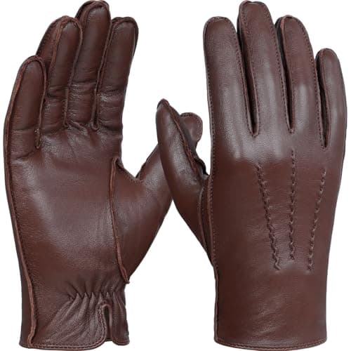 Image of GSG SINCE 1998 Men’s Leather Gloves Chrome-Free Sheepskin Touchscreen Warm Wool Lined Winter Driving Gloves Chestnut Brown Medium