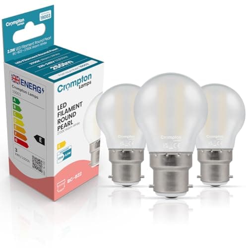 Image of Crompton Lamps Filament Golfball LED Light Bulb BC-B22d | 2.2W = 25W Equivalent | Warm White 2700K | Energy Efficient | Bayonet Lightbulb | Long Life 15,000-Hrs | Pearl Glass | 3-Pack