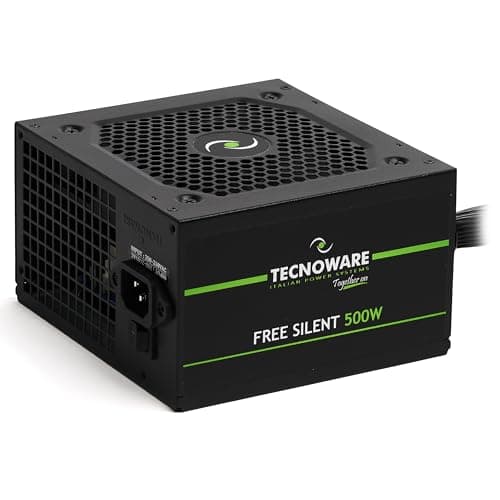 Image of Tecnoware Free Silent 500 ATX Power Supply, 5inch Silent Fan, 2 x SATA, 1 x 24 Pin, 1 x 12V 4+4 Pin, 2 x Molex, Over Voltage Protection, 16inch Cables, CE and Rohs Certified
