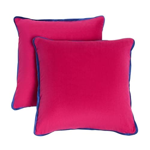 Image of OHS Piped Edge Cushion Covers 45 x 45 Set of 2, Gifts for Women Matte Velvet Cushion Covers Decorative Throw Pillow Cover with Invisible Home Decor for Sofa Bedroom Living Room, Hot Pink/Blue