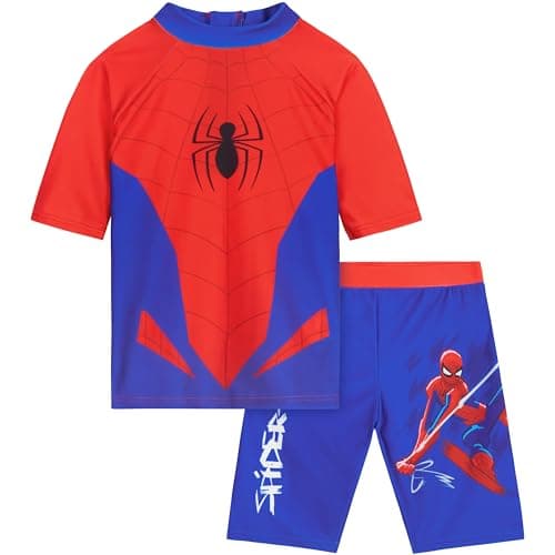 Image of Marvel Spider-Man Boys Swimsuit Set 3-10 Yrs, 2 Pcs Swimming Costume Swim Shorts & Rash Vest, Holiday & Swimming Accessories (5-6 Years, Red/Blue Spiderman)