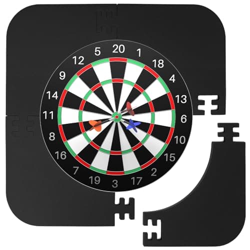 Image of QWORK® Dart Board Wall Protector, 18" Inner Diameter - 4-piece EVA Black Dartboard Surround with Flocked Surface, Easy Assembly