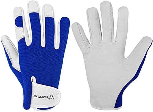 Image of WESTWOOD FOX Ladies/Mens Leather Gardening Gloves Thorn Proof Rigger Garden work gloves, Safety Working Gloves, Premium Quality (Blue, S)