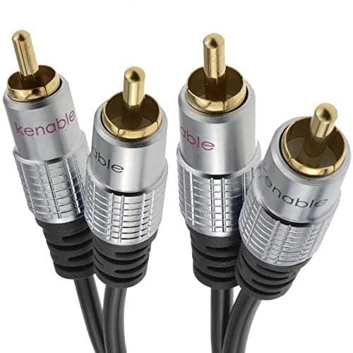 Image of kenable Pro Audio Metal 2 x RCA Phono Plugs to Twin Plugs Cable Lead Gold 3m