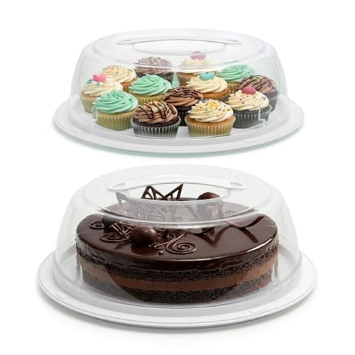 Image of EPISENT Large Cake Carrier with 2 Lids, 11 Inch Round Cake & Cupcake Storage Box, Lockable Plastic Container with Handle for Transporting Home Baking