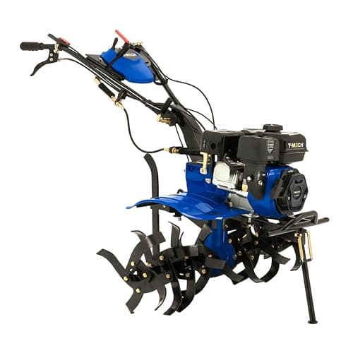 Image of Rotavator 7.5HP Petrol Tiller Cultivator Heavy Duty 212cc 4 Stroke Garden Allotment Soil 16 Blades 800mm - 1000mm Tilling Width 100mm - 300mm Depth Adjustable Handlebar FREE PPE Gloves Ear Defenders