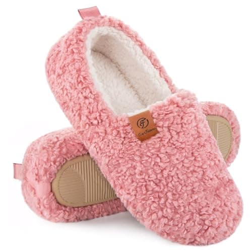 Image of EverFoams Women's Fuzzy Full Slippers Soft Comfy Faux Shearling Memory Foam Indoor House Shoes, Pink, 5-6 UK