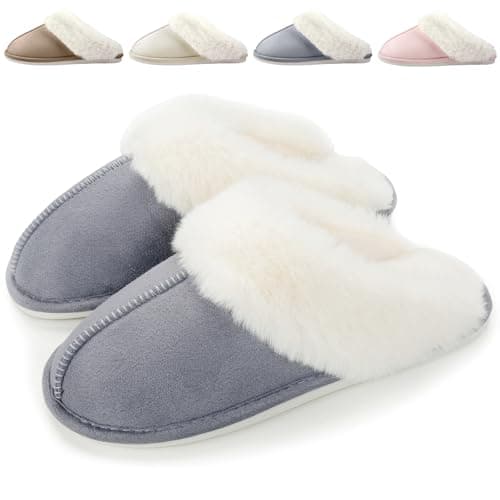 Image of BHFRGAS Slippers Women Comfy Non-Slip Warm Womens Slippers with Memory Foam Fluffy Fuzzy Soft Winter for Outdoor Indoor，Grey，5-5.5 UK