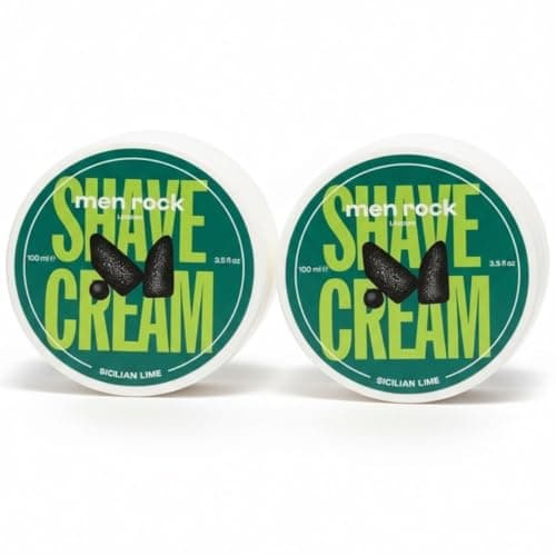 Image of Men Rock Shaving Cream for Men Duo Set – Sicilian Lime Shave Cream, Hydrating & Nourishing Wet Shaving Cream, Cruelty Free, Lime & Black Pepper Scent, 2 × 100 ml