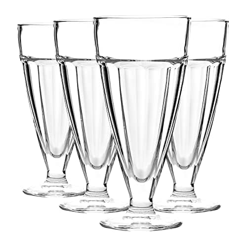 Image of Argon Tableware Ice Cream Sundae Glasses Set of 4 Tall 350ml Milkshake Glasses Clear Dessert Cups with Footed Base Ice Cream Bowl for Milkshakes, Yoghurts