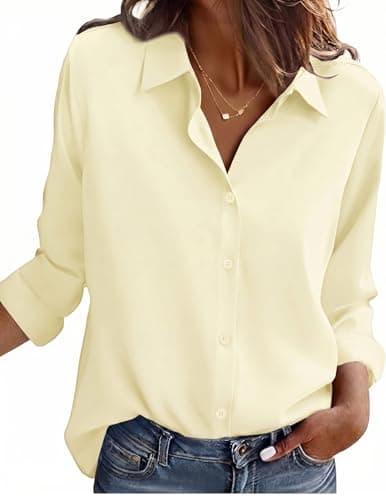 Image of Zeagoo Blouses for Women Regular Fit Stretch Shirt Long Sleeve Blouse Formal Button Down Tops Business Executive Office Shirts Ivory XS