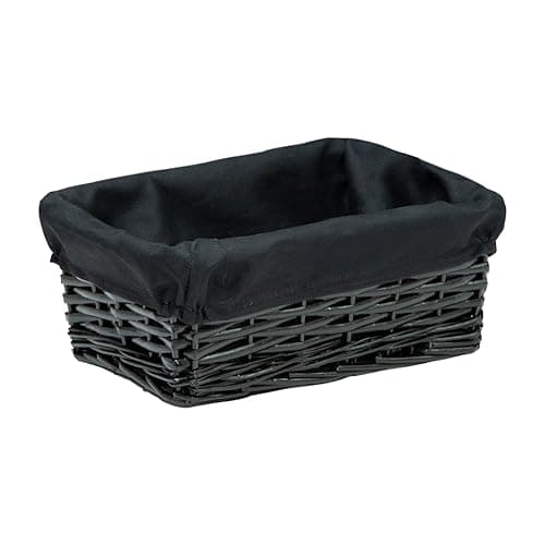 Image of Natural Wicker Storage Basket with Lining Hamper Baskets for Gifts Empty Baskets for Shelves (Black, Medium)