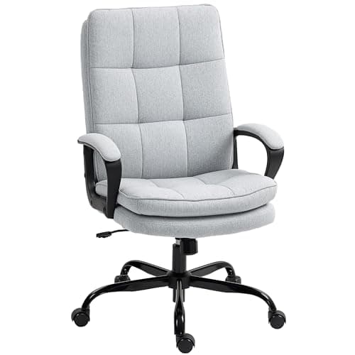 Image of HOMCOM Executive Office Chair, Fabric Computer Desk Chair with Dual-Layer Padding, High Back, Silent Swivel Wheels, Armrest, Height Adjustable, Tilt Function for Home, Light Grey