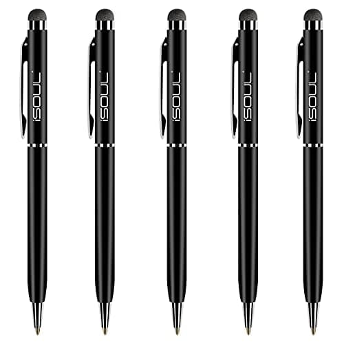 Image of iSOUL Universal Stylus Touchscreen Pen [5 Pack] Pens for Touch Screens iPad, iPad 10.2 inch 2020 (8th Gen), iPhone, Samsung Galaxy, OnePlus, Google Pixel, Tablets & More Black Metal Ballpen Stylus