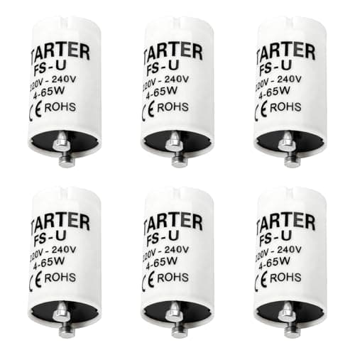 Image of 6 Pcs Fluorescent Light Starter, Fluorescent Light Starter Switches FSU 4–65W 220–240V, Universal Starters Switches Compatible with T8/T12 Tubes, Energy Efficient Replacement Starters for Strip Lights