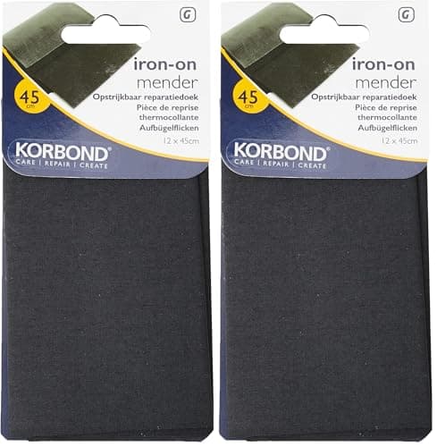 Image of KORBOND Cotton Extra Wide Iron On Mender – Black - 12cm x 45cm – Invisible Permanent Mending – No Sewing Required - Ideal for Clothes & Garments: Trousers, Dresses, Jeans, Jumpers, Linen, School