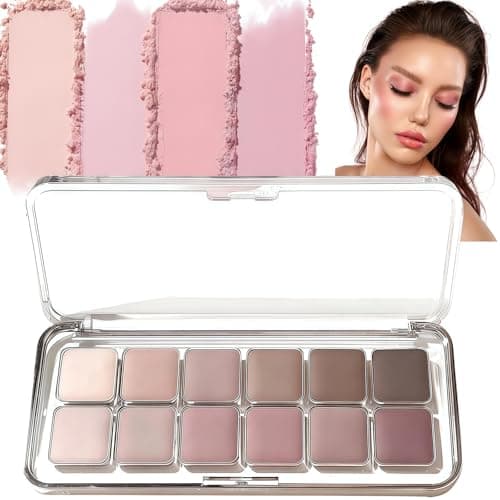 Image of 12 Color Matte Grey-Pink Eyeshadow Palette with Shimmer,Makeup Palette for Women & Older Women,Matte Waterproof Eyeshadow Palette,Long-Lasting Effect,Water Resistance Design,Versatile Use,Grey-Pink