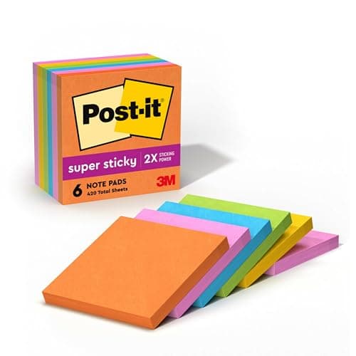Image of Post-it Super Sticky Notes, 3 in x 3 in, Rio de Janeiro Collection 6 Pads/Pack, Blue, Pink, Yellow 65feuilles – Post-it Notes, 3 in x 3 in, Rio de Janeiro, 6 Pads/Pack, 30 mm, 30 mm, 65 Sheets)