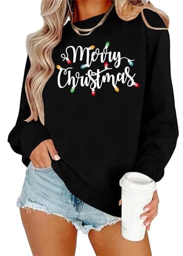 Image of VVNTY Christmas Sweatshirt for Women Merry Christmas Jumpers Ugly Festive Xmas Pullover Tops (Black1,XXL)