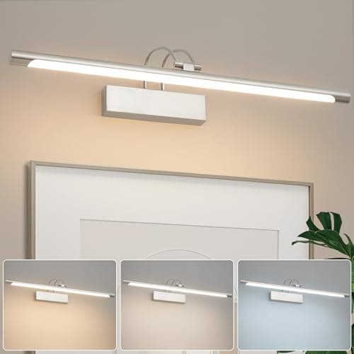 Image of Actask LED Bathroom Mirror Light, Nickel Picture Lights for Wall with Switch IP44 270° Adjustable 60CM 3CCT 10W 750lm, Bathroom Lighting with Warm/Natural/White Light for Living Room Bedroom