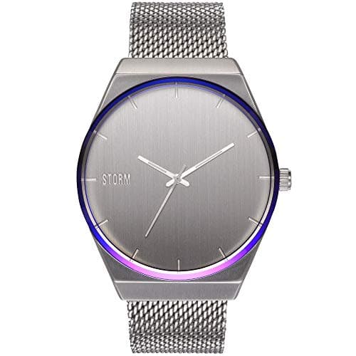 Image of STORM CIRERO Silver Men's Watch with Large Chunky dial, Lazer Coloured Rim and Adjustable Thick mesh Strap